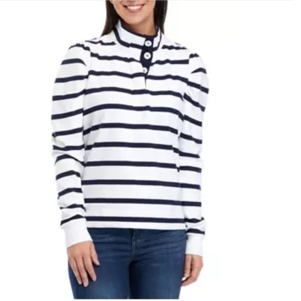NWT! Crown & Ivy Button Collar Pullover - Navy Stripe